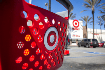 Target shopping cart in front of Target store