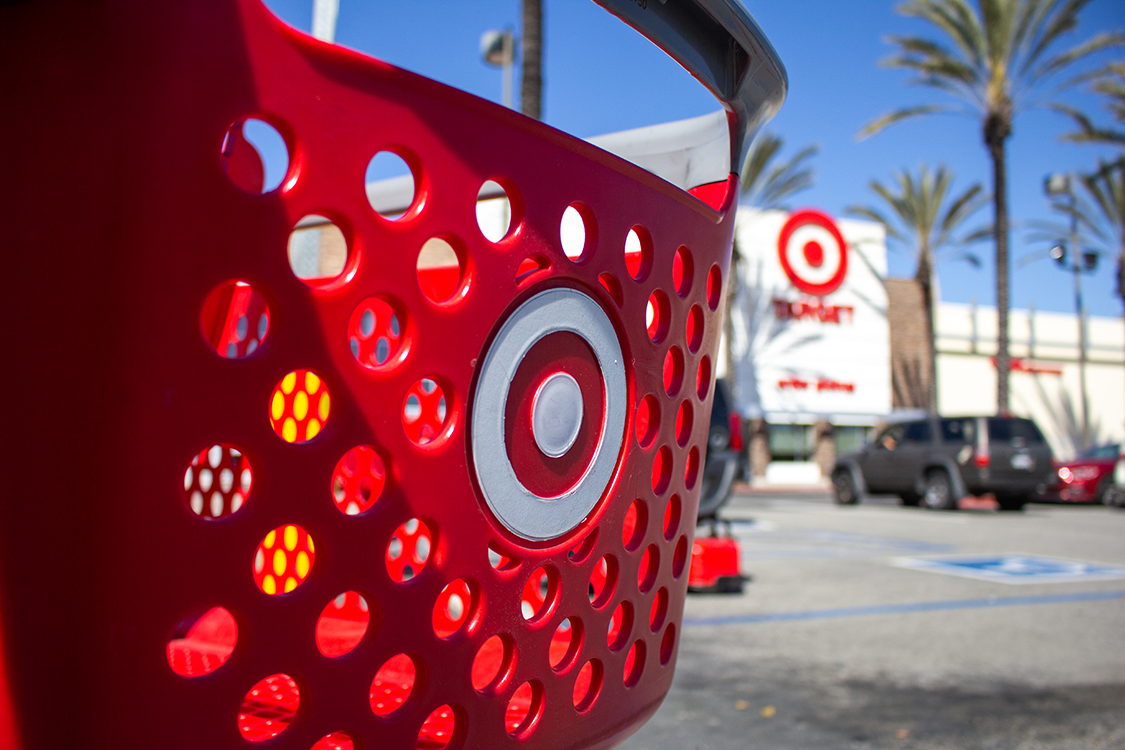 Target shopping cart in front of Target store